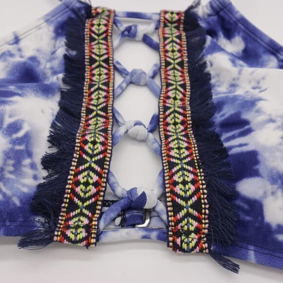 NEW Altar'd State High Neck Tie-dye bikini top, Blue, Medium - Picture 5 of 9